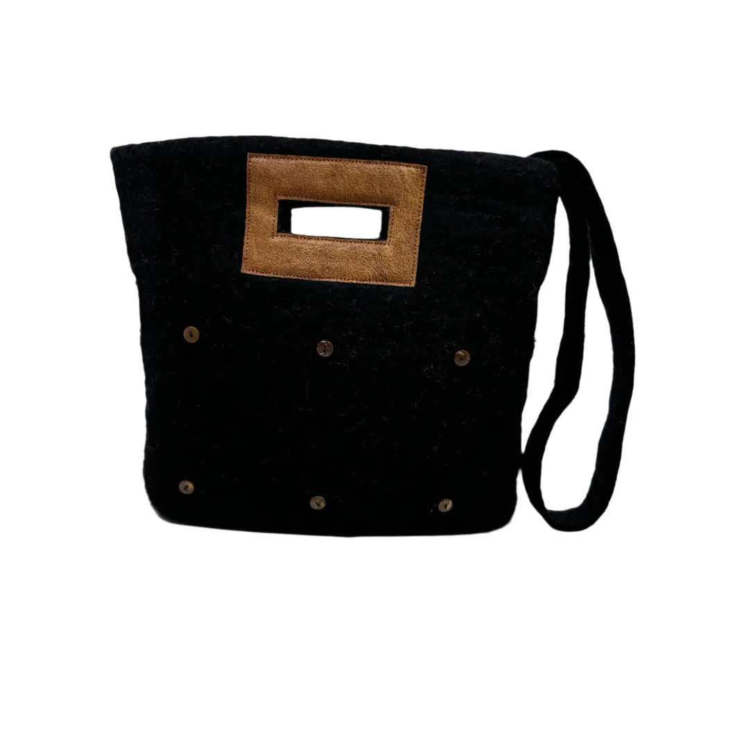 Felt and Leather Tote Bag w/ Buttons