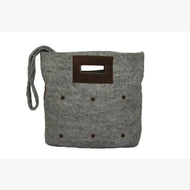 Felt and Leather Tote Bag w/ Buttons